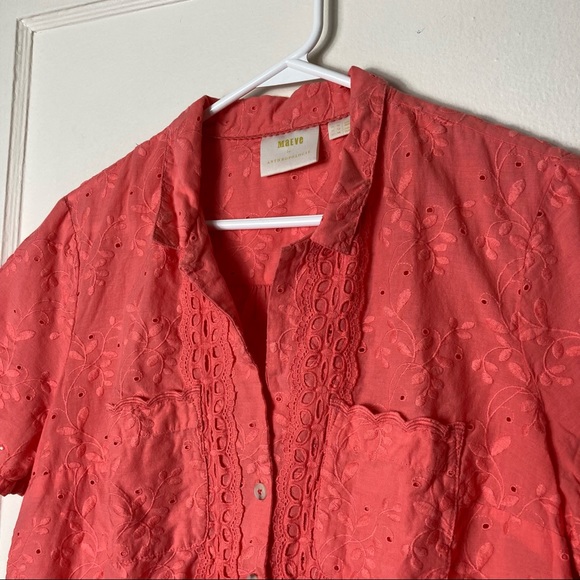 Anthro maeve guayabera eyelet lace coral top 12 - Picture 4 of 8